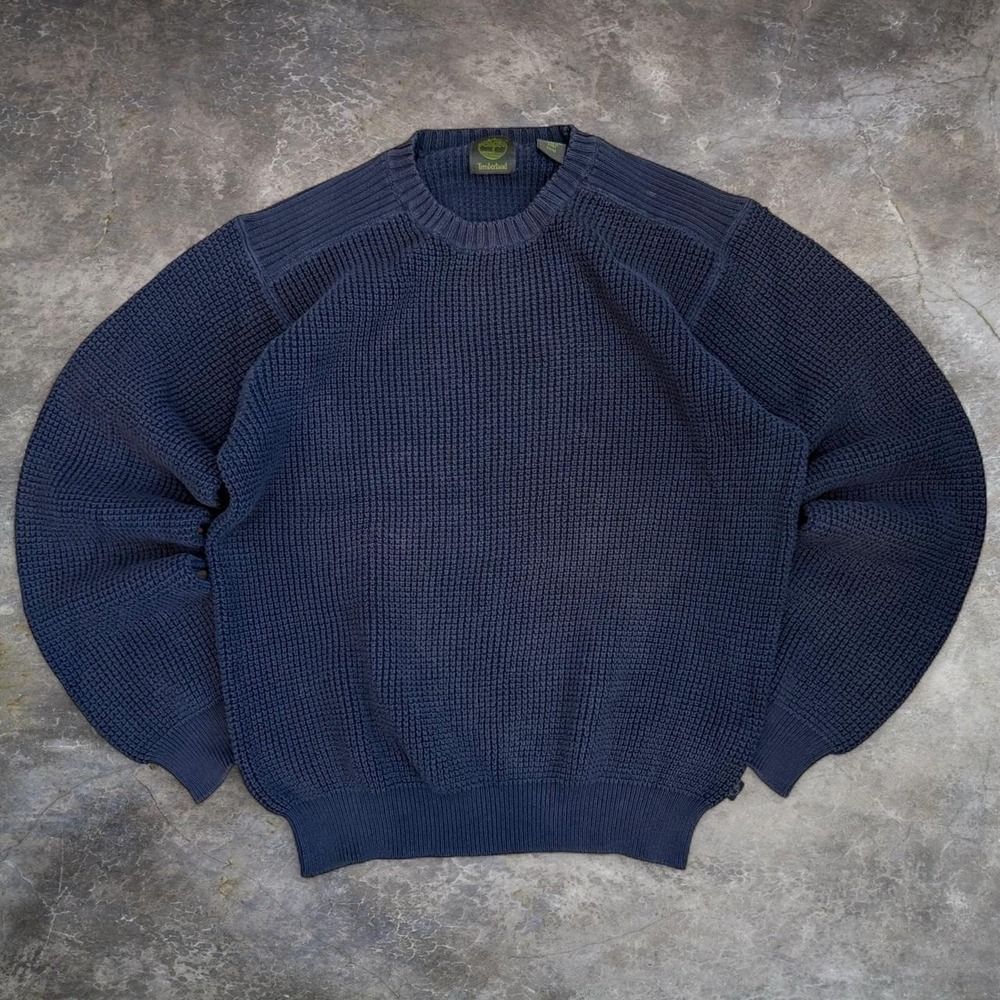 Vintage Timberland Chunky Waffle Knit Navy Blue Sweatshirt Men's Size Medium Y2K